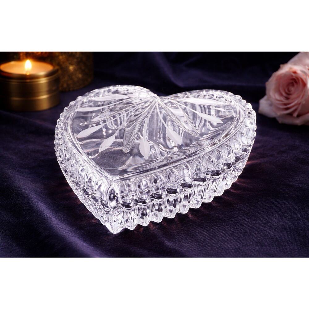 Wedgwood Heart Box Lead Crystal Cut Trinket Lidded Dish Germany Candy 4”